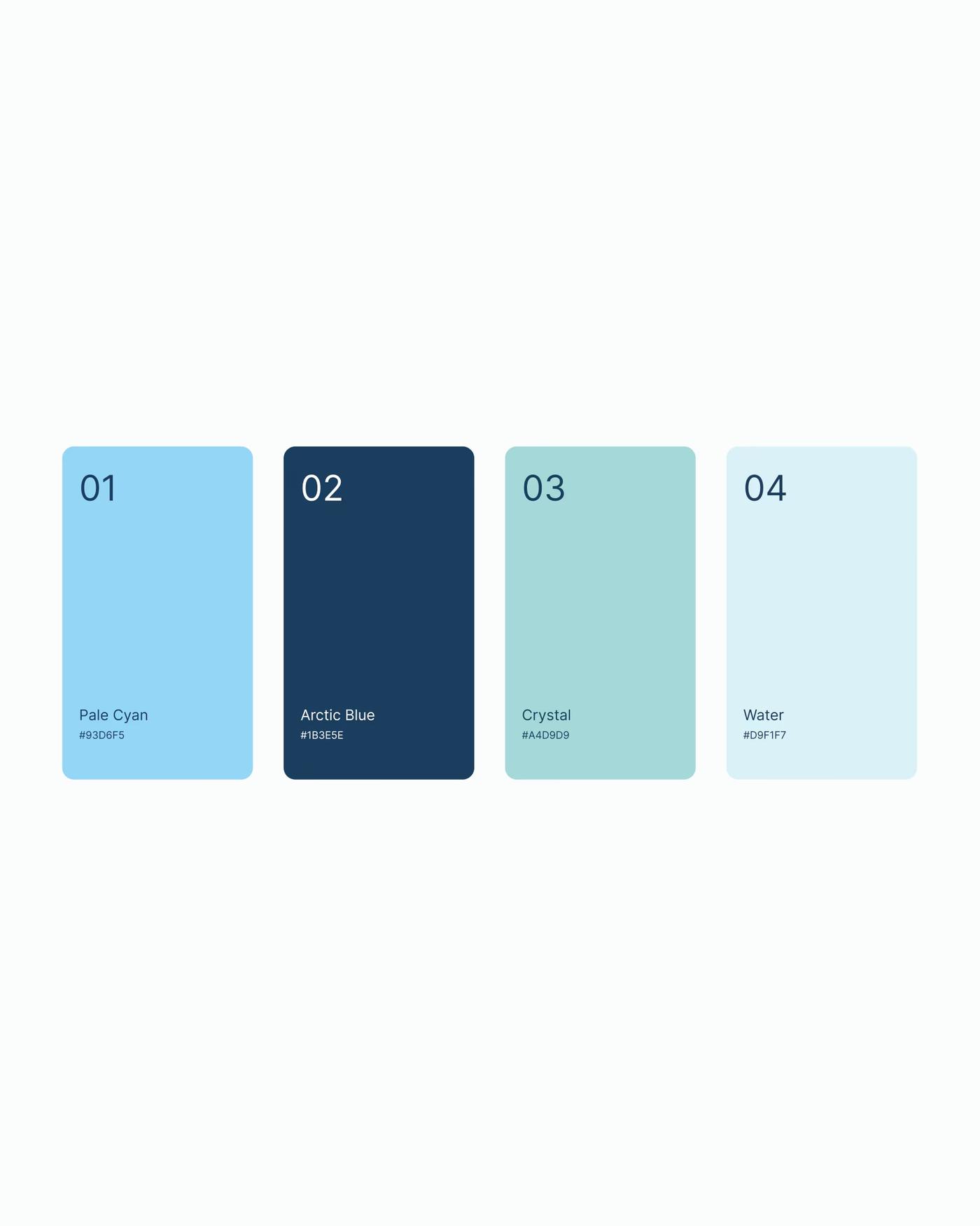 Farbpalette von Pricenow: Pale Cyan, Arctic Blue, Crystal und Water