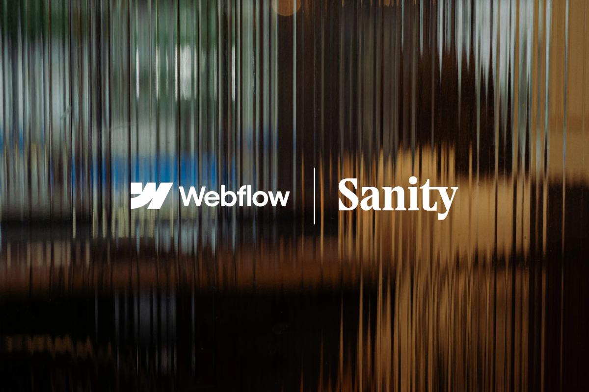 Logos von Webflow und Sanity vor unscharfem Hintergrund