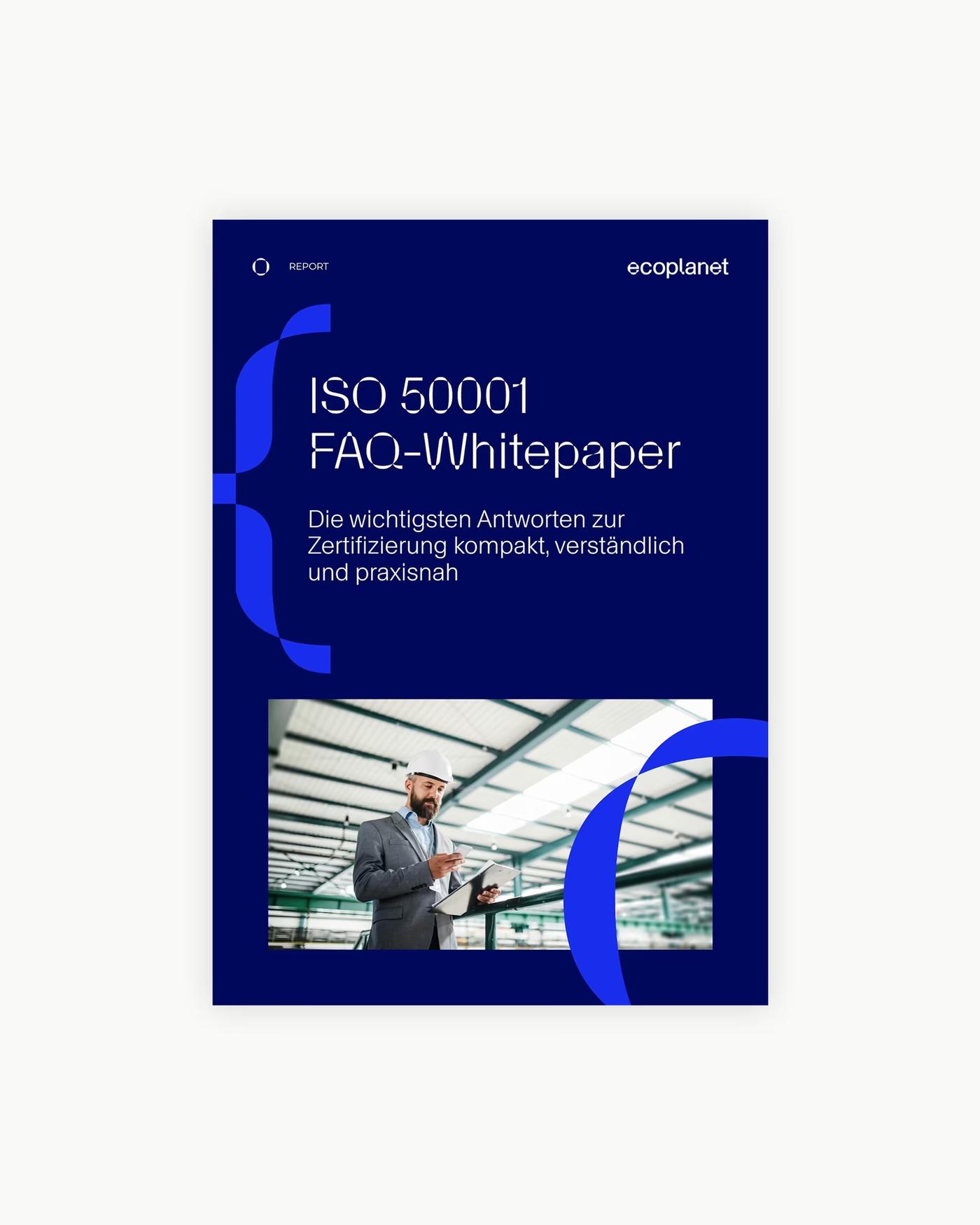 Titelseite des ISO 50001 FAQ-Whitepapers von ecoplanet