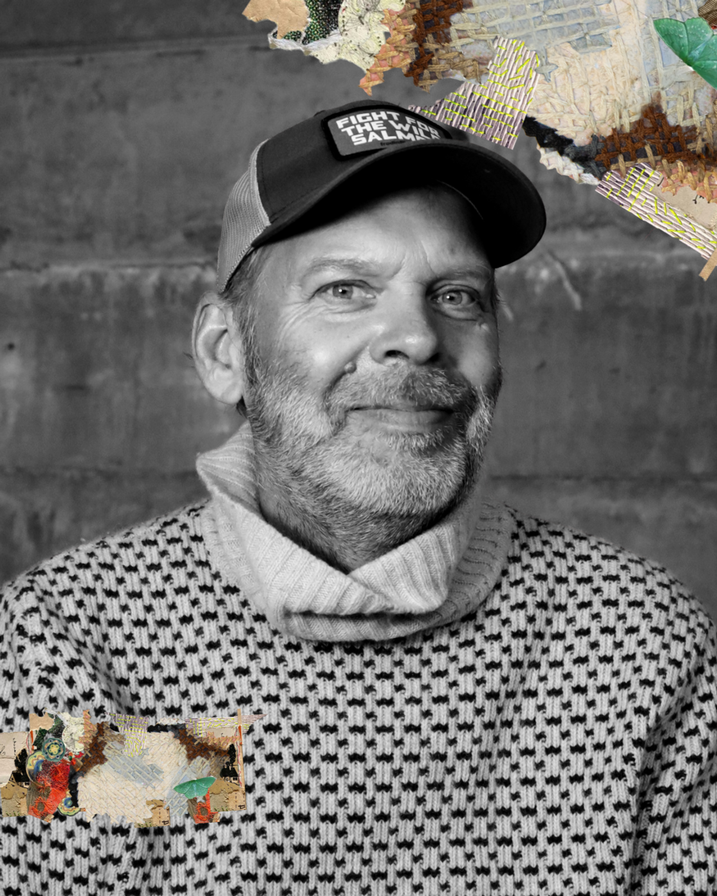 Sorthvitt bilde av lysdesigner Øyvind Wangensteen. Innklippsbilder fra kostyme.