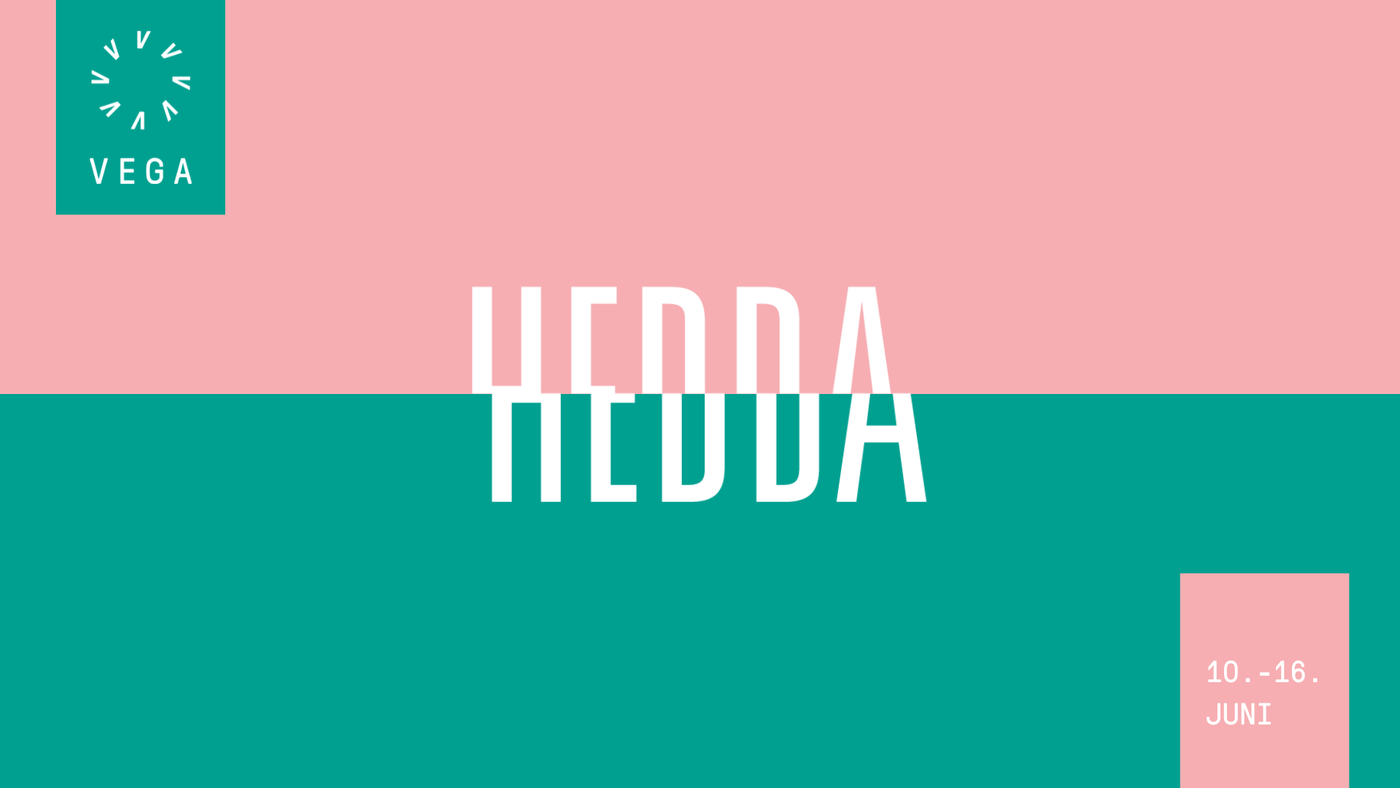 Grafisk plakat med ordet HEdda på grønn og rosa bakgrunn