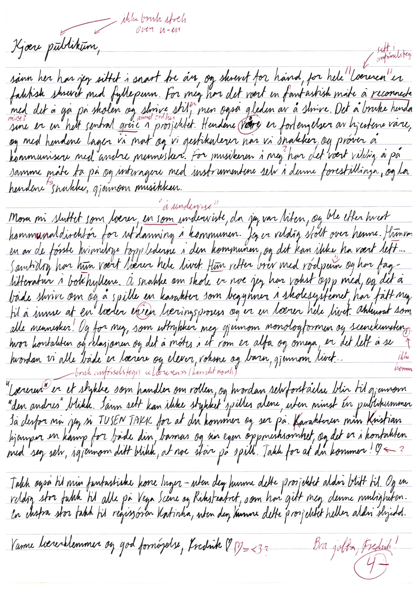 Håndskrevet hilsen fra Høyer. Tekst står digitalt under. 