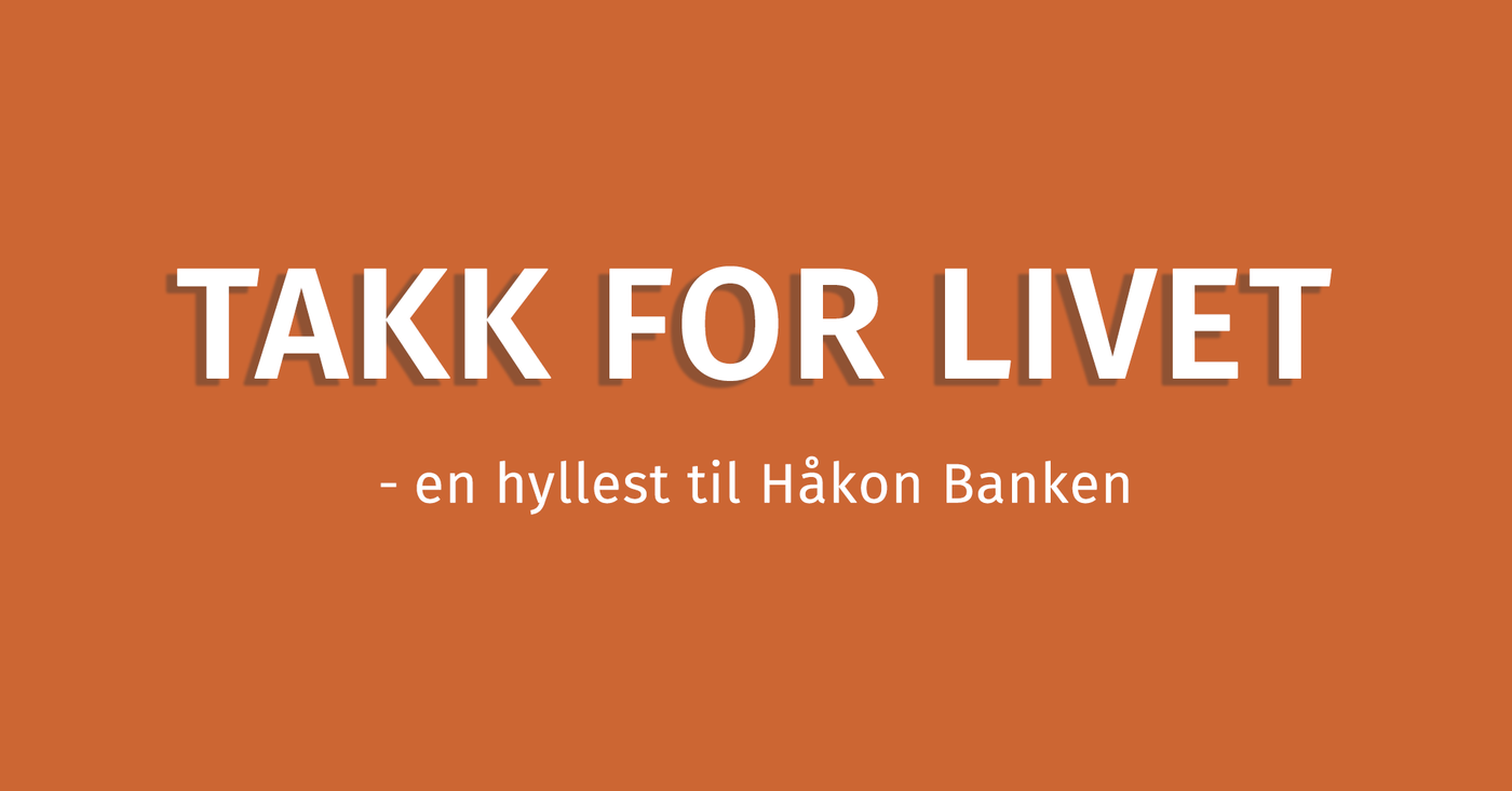 Oransje bakgrunn med hvit tekst