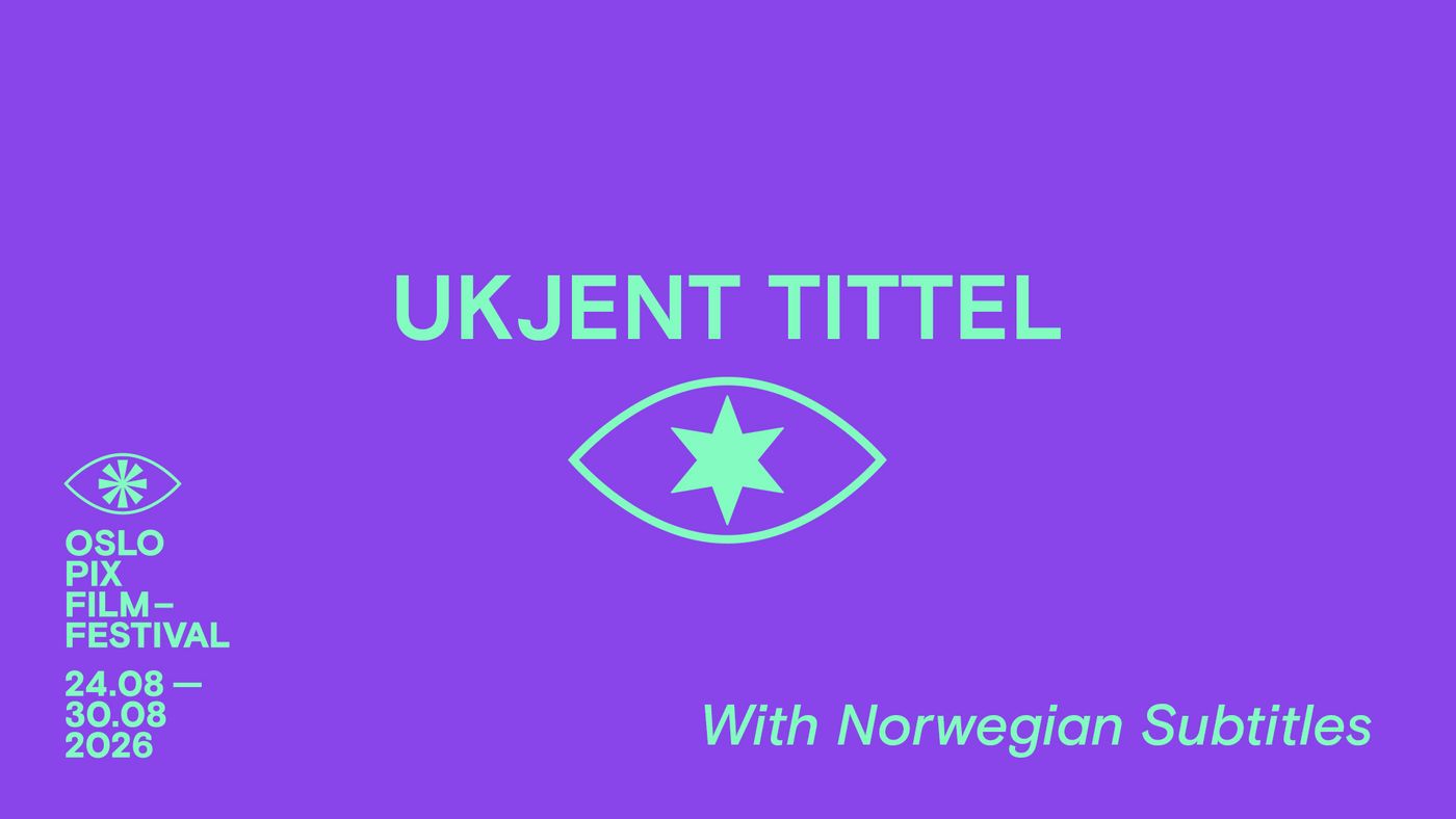 Turkis tekst med teksten "Ukjent Tittel" over et turkis øye med en stjerne i midten på lilla bakgrunn.