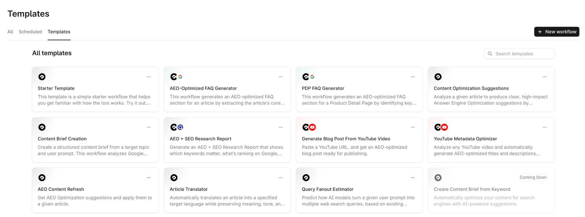 profound workflows templates screenshot