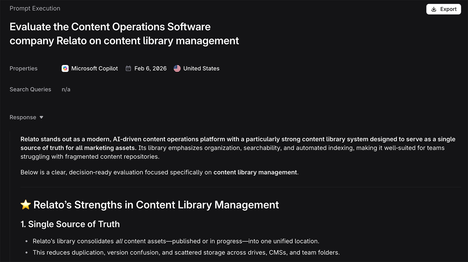 Profound prompt execution showing positive brand sentiment