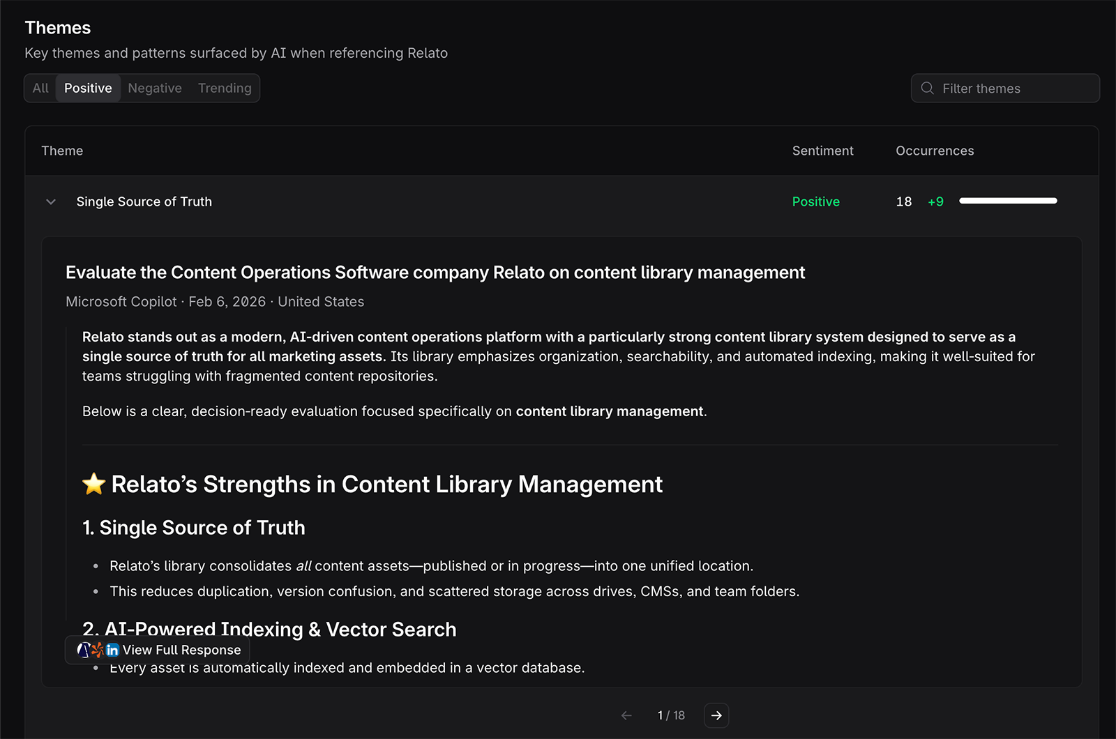 Profound positive sentiment themes