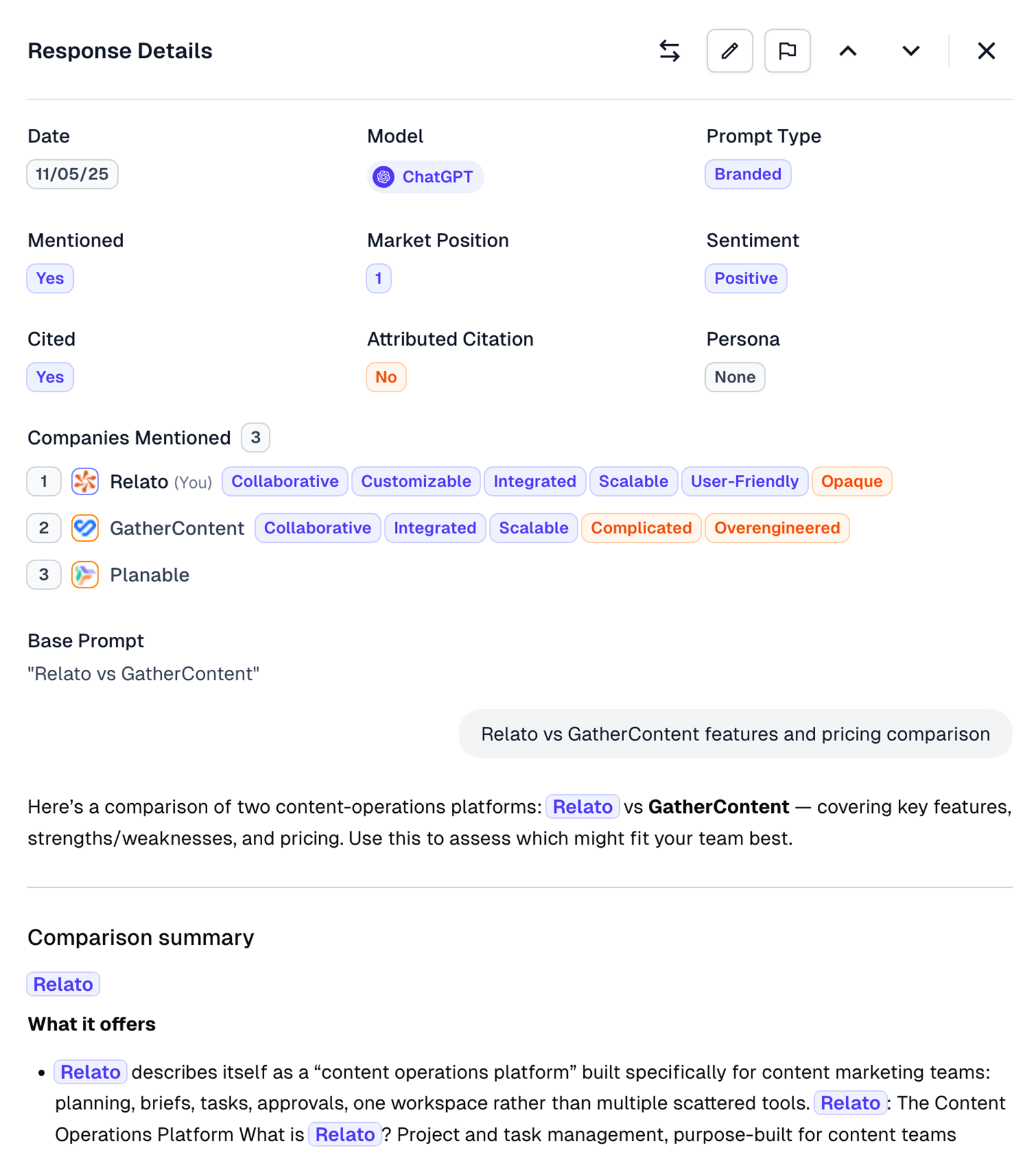 Athena full prompt response details screenshot