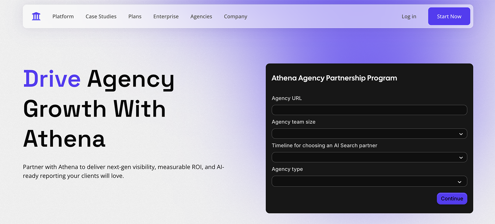 Athena agency page screenshot