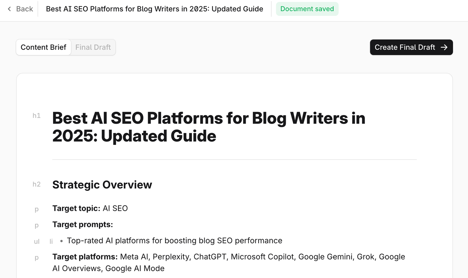 Profound content creation workflow screenshot
