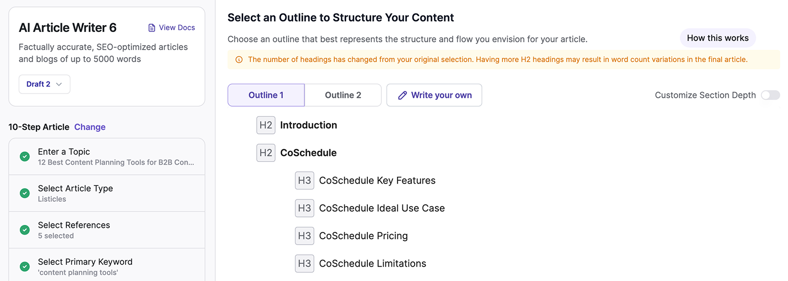 Writesonic AI article writer screenshot