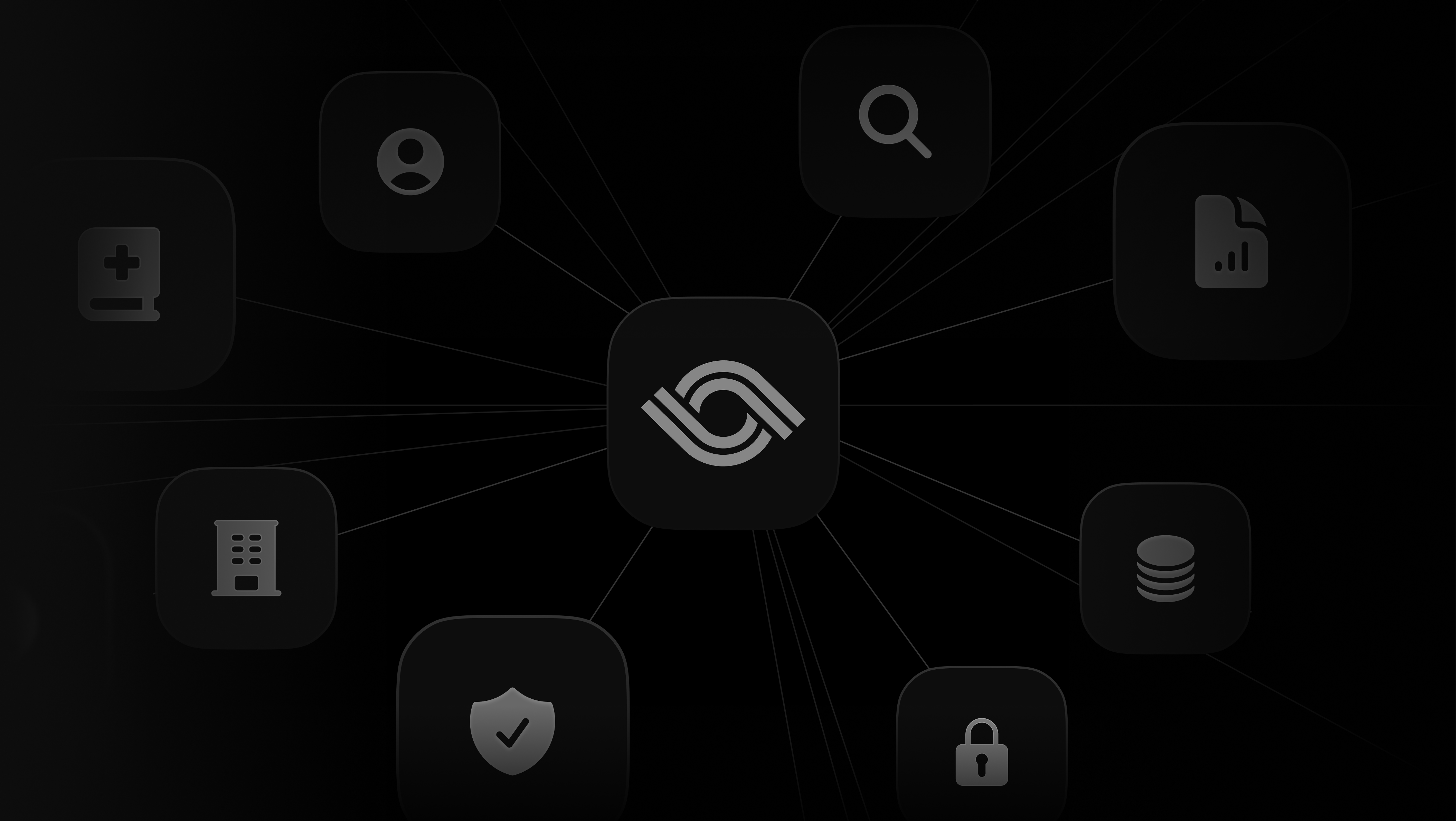 Dark diagram showing an "Optro" logo icon at the center, connected by thin lines to eight surrounding icons arranged in a circle representing the governance, risk, and compliance industry.