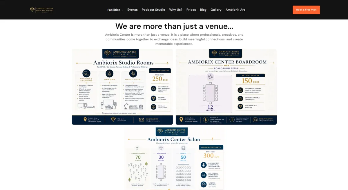 Home page design for Ambiorix Center showing the home section