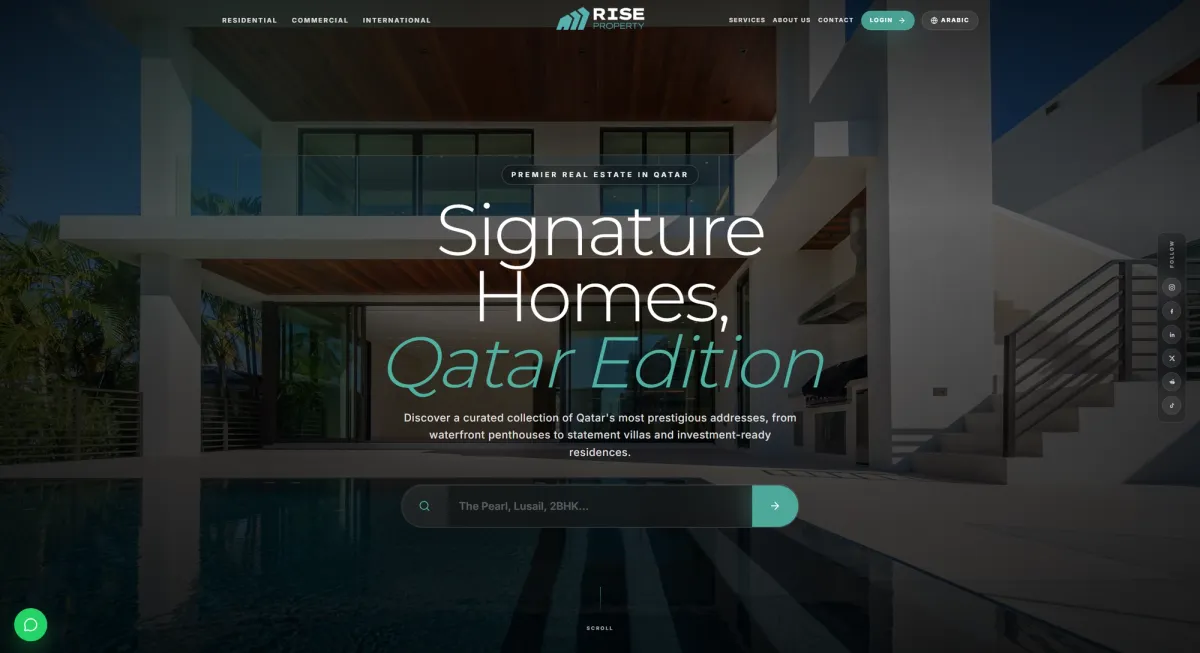 Homepage page design for Rise Property showing the homepage section