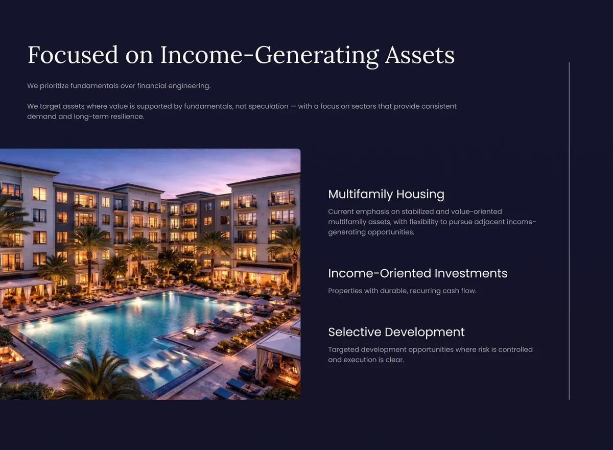 Real Estate page design for Viscenta Capital showing the real estate section