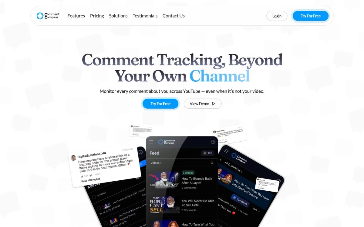 Comment Compass SaaS landing page example after our redesign showing the restructured hero and messaging
