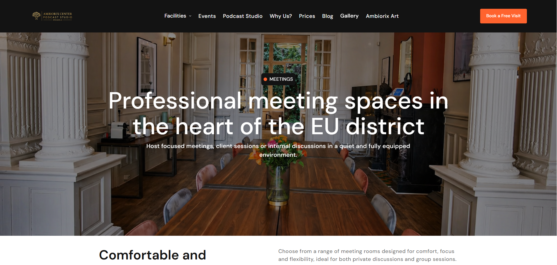 Events page design for Ambiorix Center showing the events section