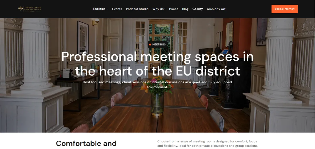 Events page design for Ambiorix Center showing the events section