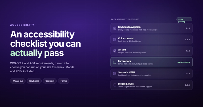 Website Accessibility Checklist: 50+ Checks for WCAG 2.2 & ADA Compliance