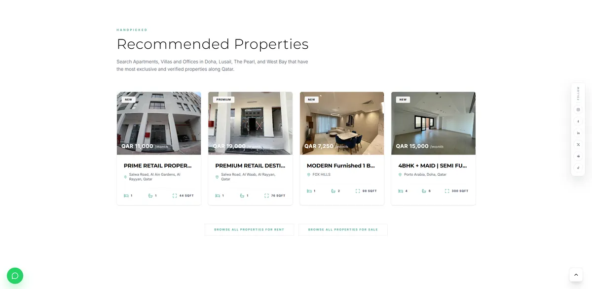 Recommended Properties page design for Rise Property showing the recommended properties section