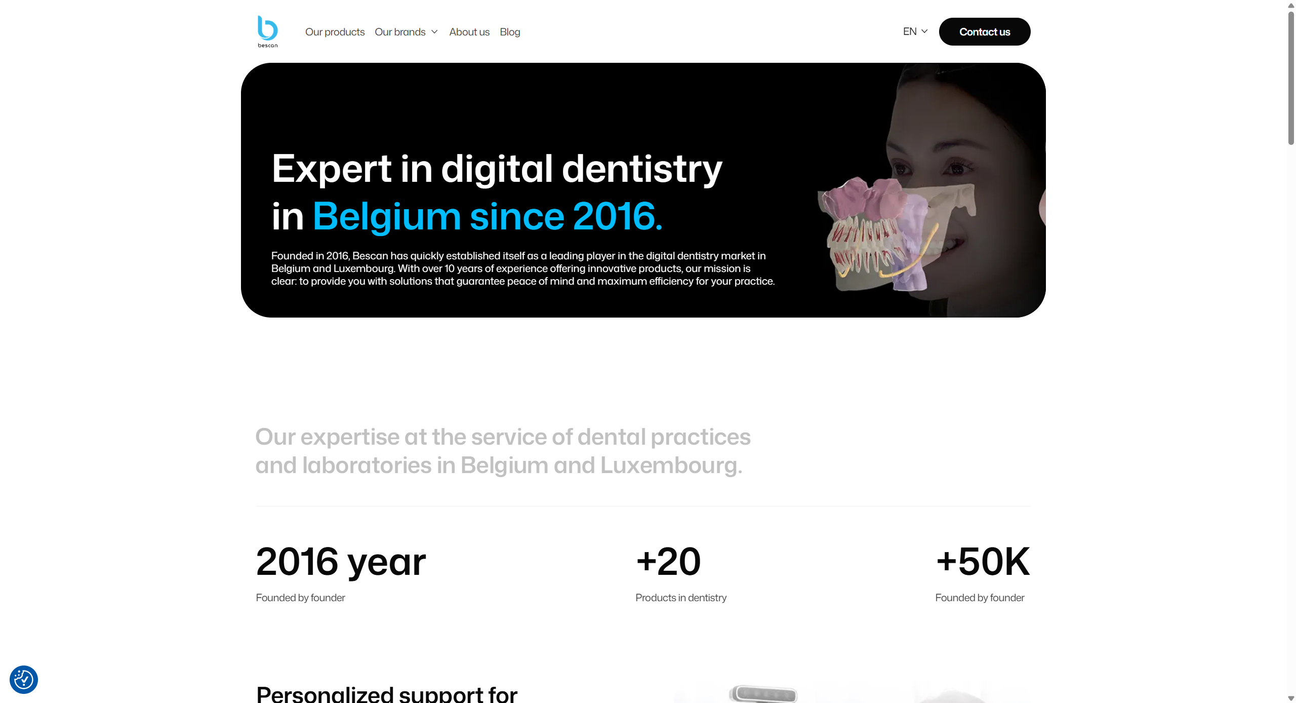 About Us page design for Bescan showing the about us section