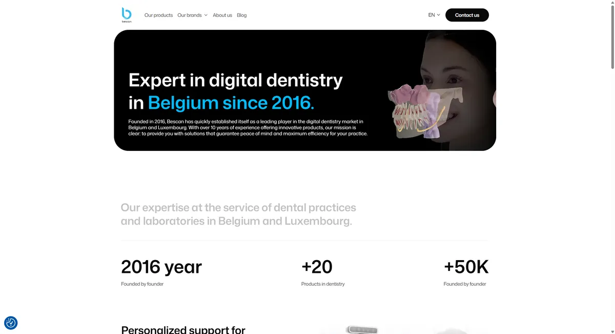 About Us page design for Bescan showing the about us section