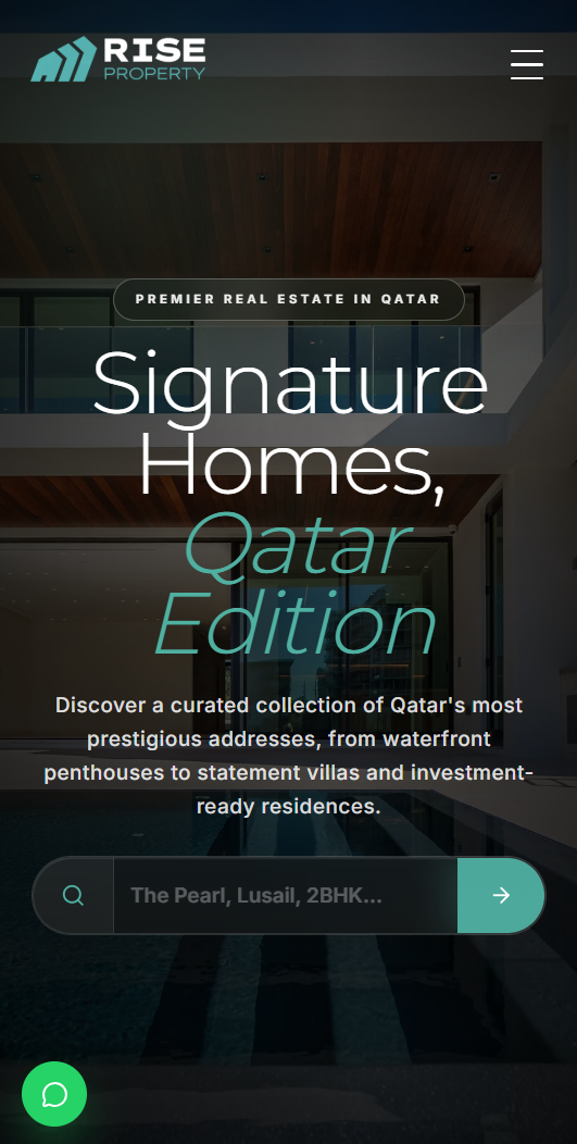 Mobile Homepage page design for Rise Property showing the mobile homepage section