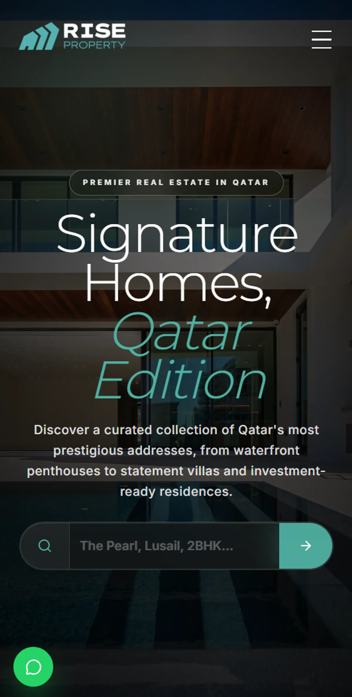 Mobile Homepage page design for Rise Property showing the mobile homepage section