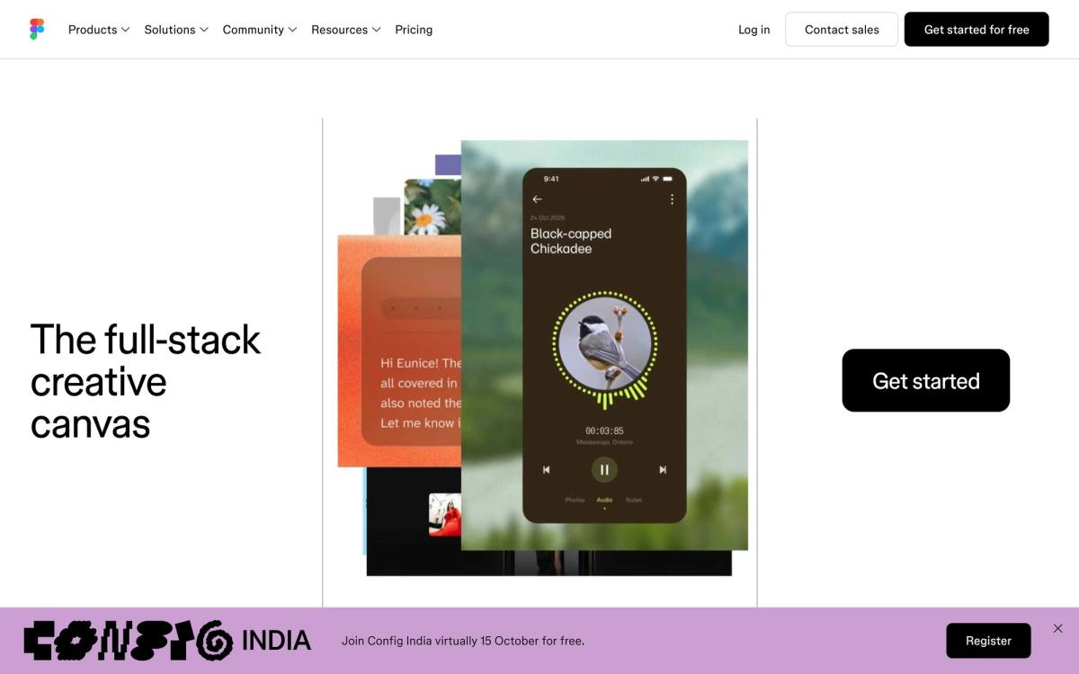Figma landing page example with a five word headline and a product animation and no proof above the fold
