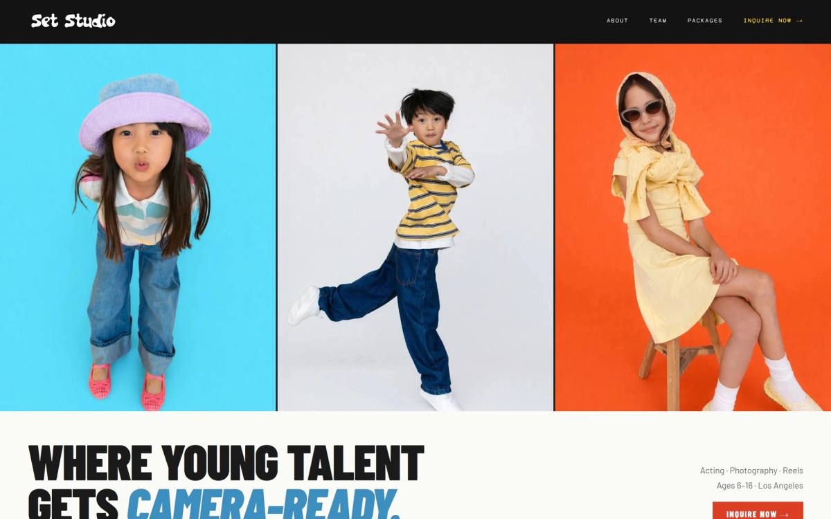 Set Studio landing page example built under a tight deadline for a modeling studio