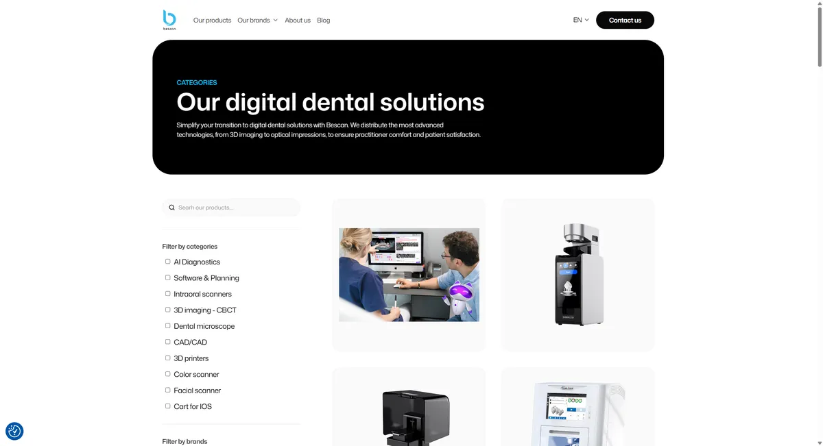 Products page design for Bescan showing the products section