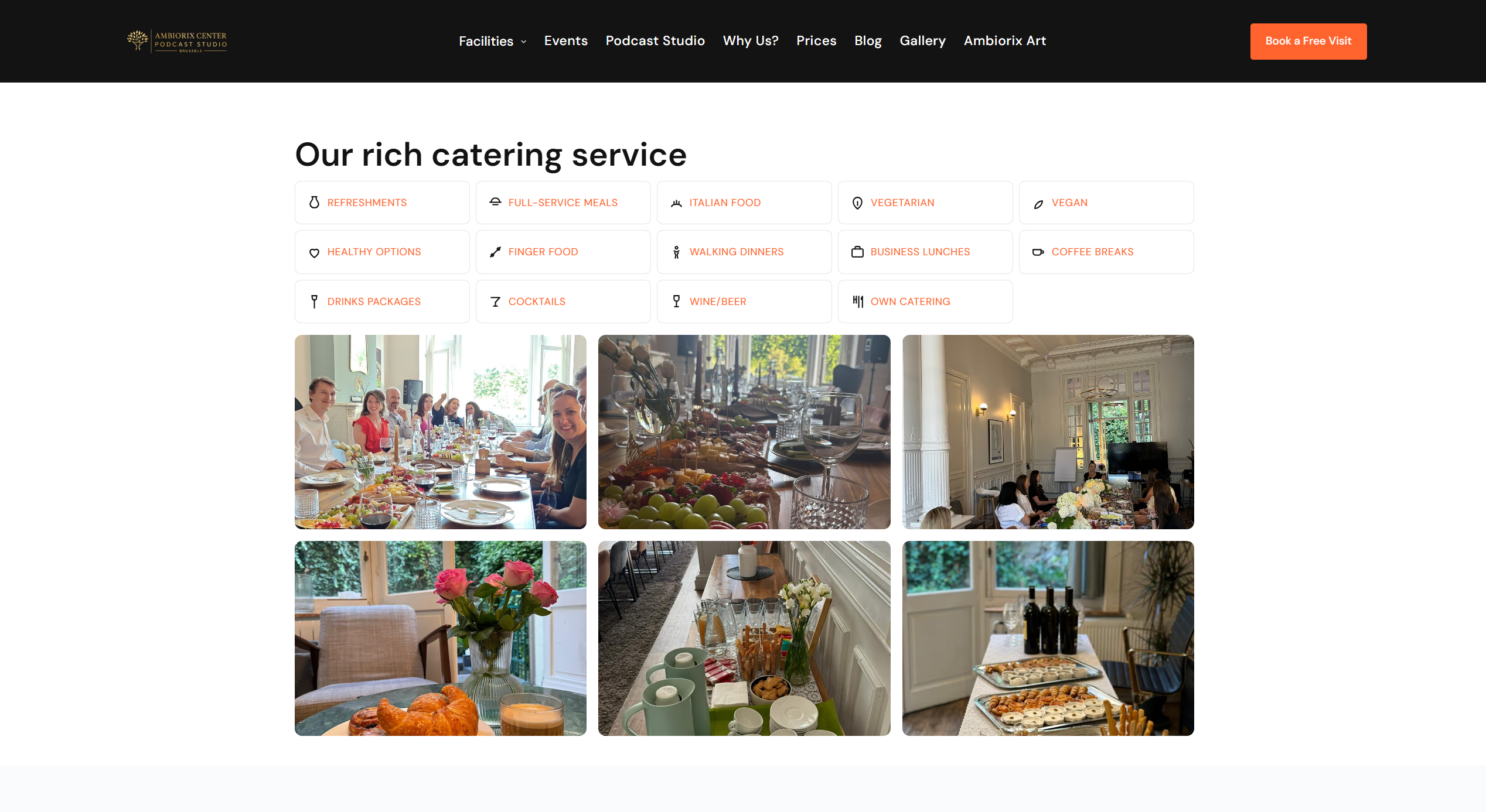Catering page design for Ambiorix Center showing the catering section