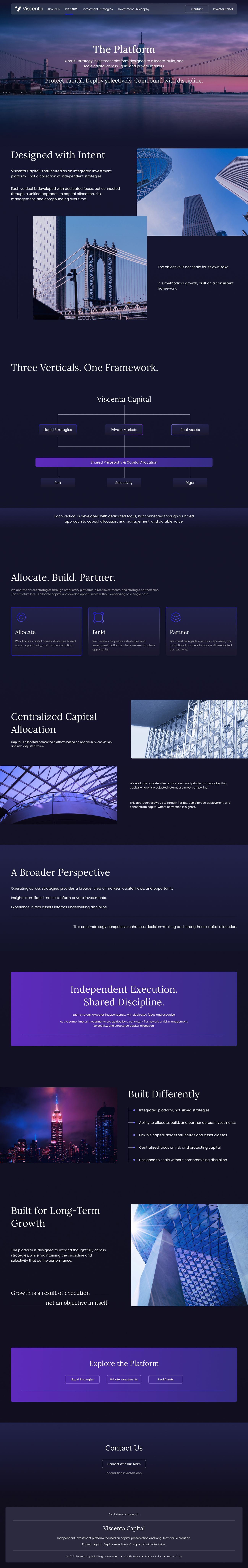 Firm Architecture page design for Viscenta Capital showing the firm architecture section