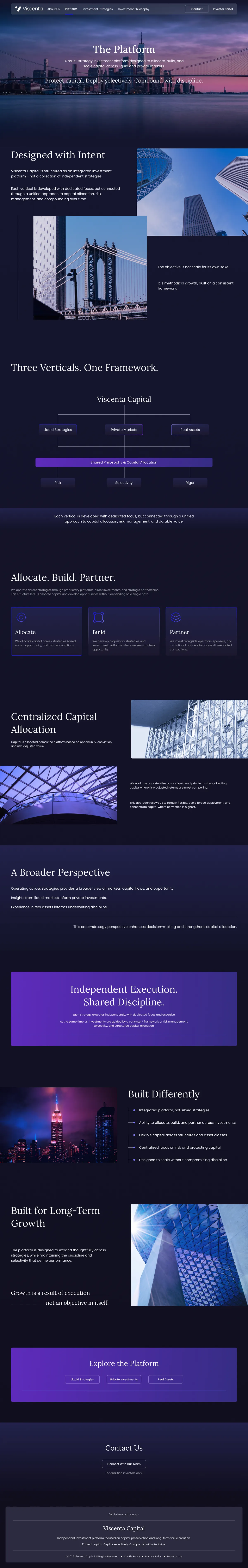 Firm Architecture page design for Viscenta Capital showing the firm architecture section