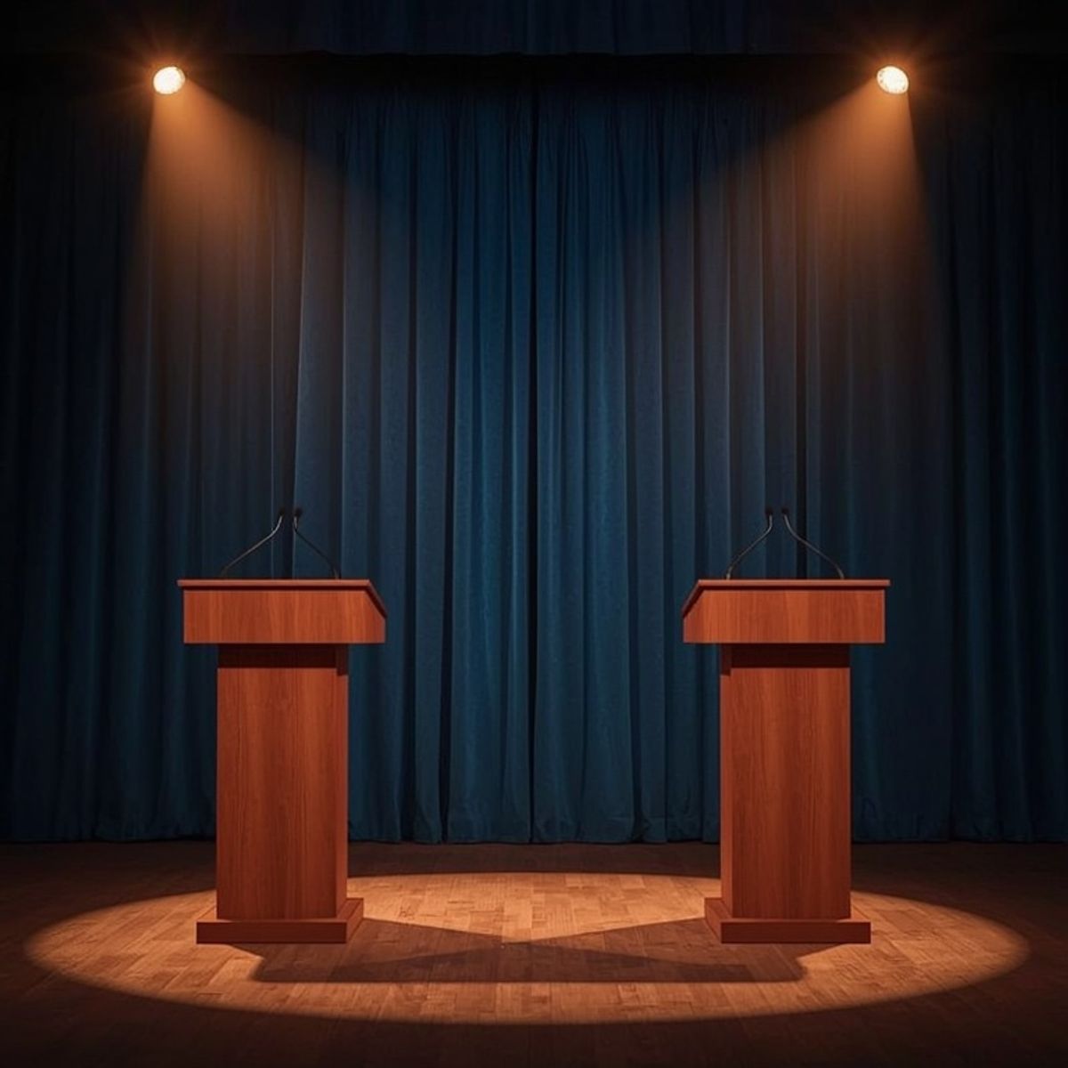 Dois púlpitos de debate representando a disputa política sobre empresas no Paraguai
