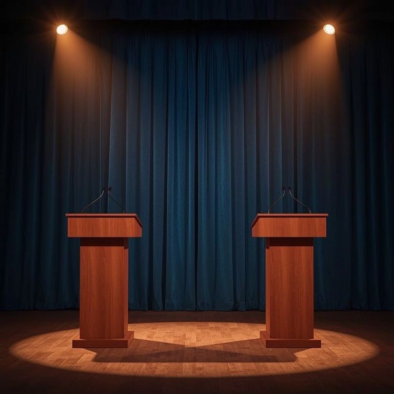 Dois púlpitos de debate representando a disputa política sobre empresas no Paraguai