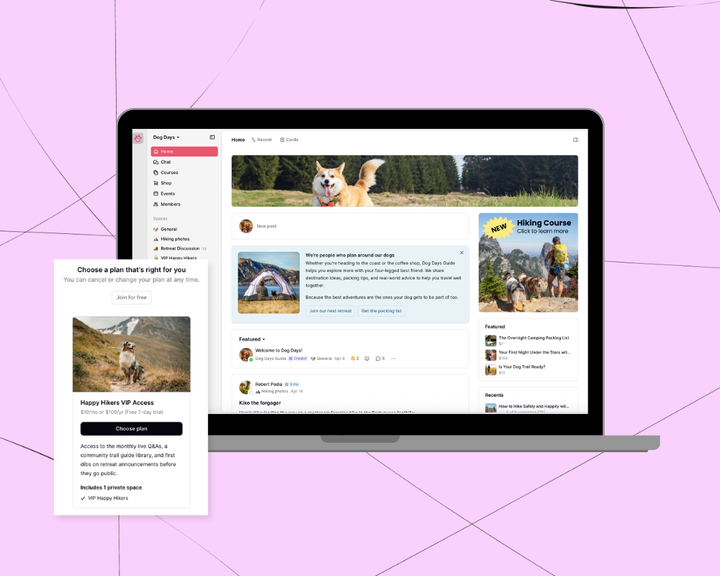 Illustration of an online community of connected members around a solo creator's business