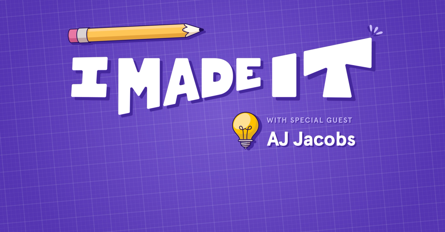 Portrait of author AJ Jacobs with stacks of bestselling books