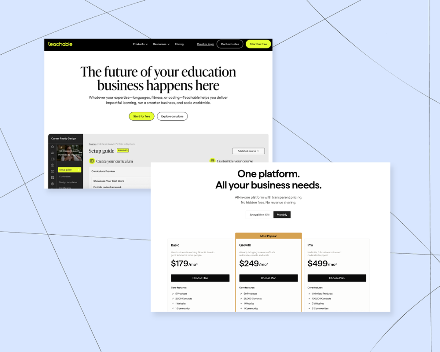 Comparison illustration weighing Kajabi against Teachable as creator course platforms