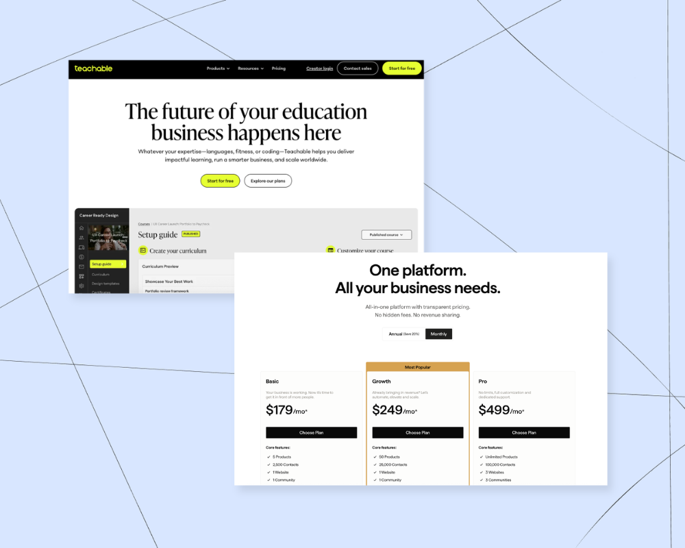 Comparison illustration weighing Kajabi against Teachable as creator course platforms