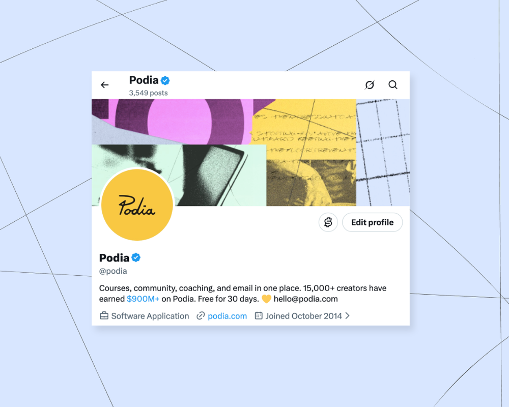 Illustration of an X thread on Podia's X (Twitter) account