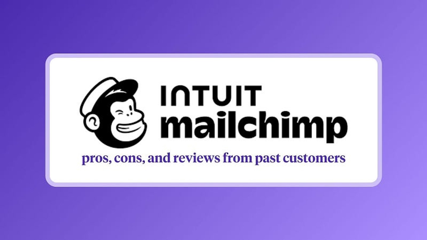 Illustration of a Mailchimp review survey with charts of former customer pros and cons