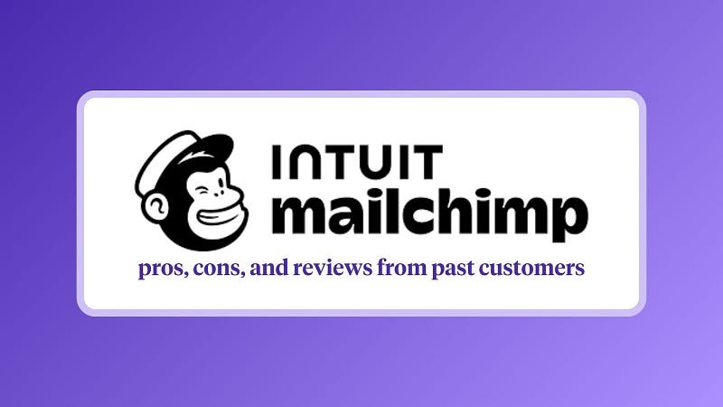 Illustration of a Mailchimp review survey with charts of former customer pros and cons