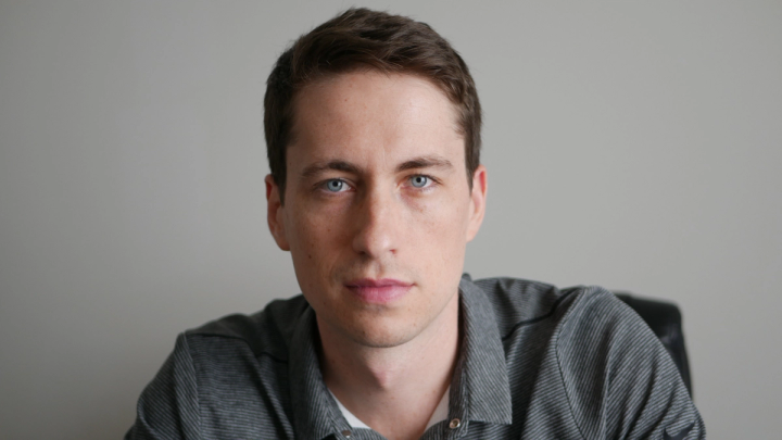 Portrait of Sweaty Startup founder Nick Huber with entrepreneurial business and content icons