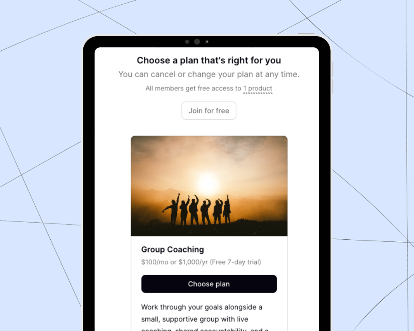 The sales page for a membership program built in Podia, with a strategy in place to bring in recurring revenue