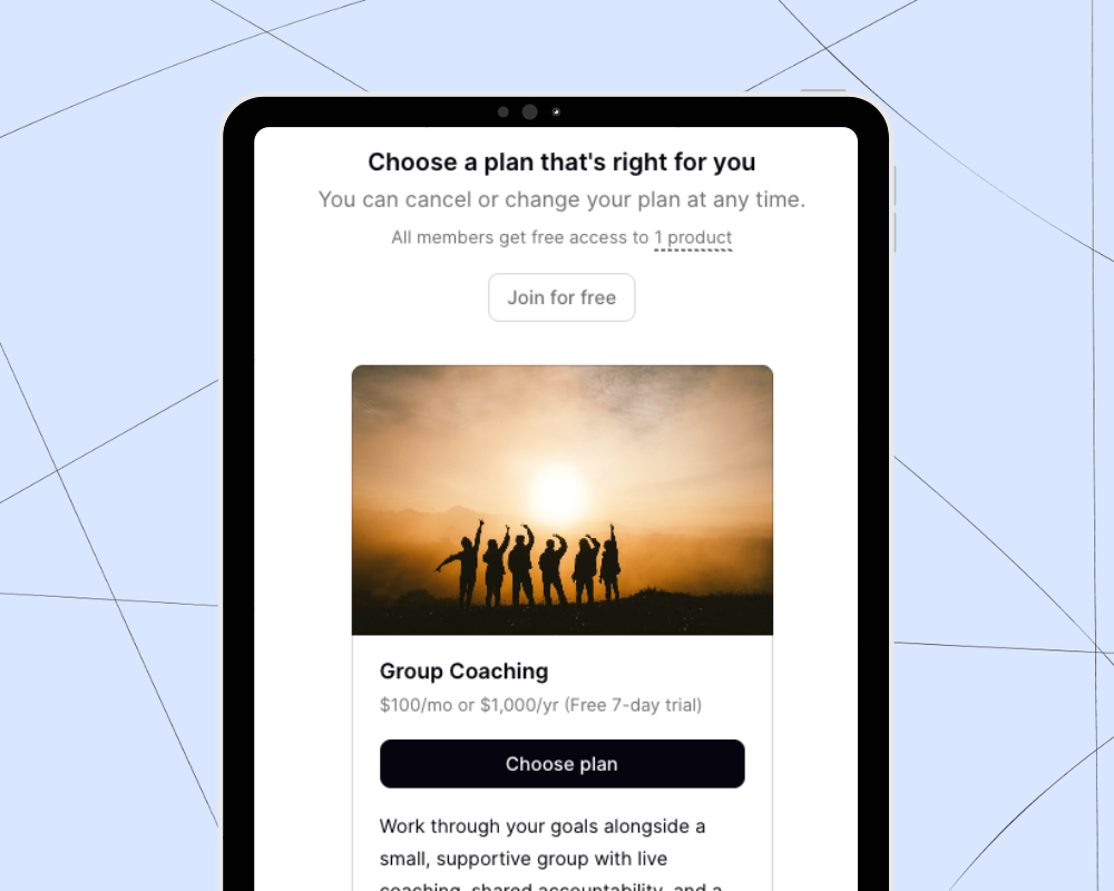The sales page for a membership program built in Podia, with a strategy in place to bring in recurring revenue