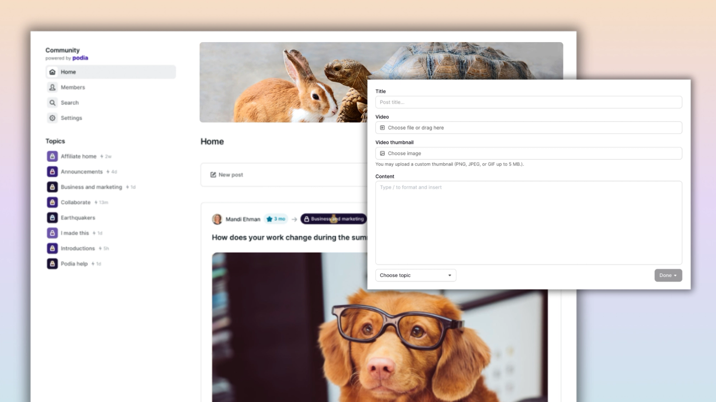 Illustration of an online community of connected members around a solo creator's business