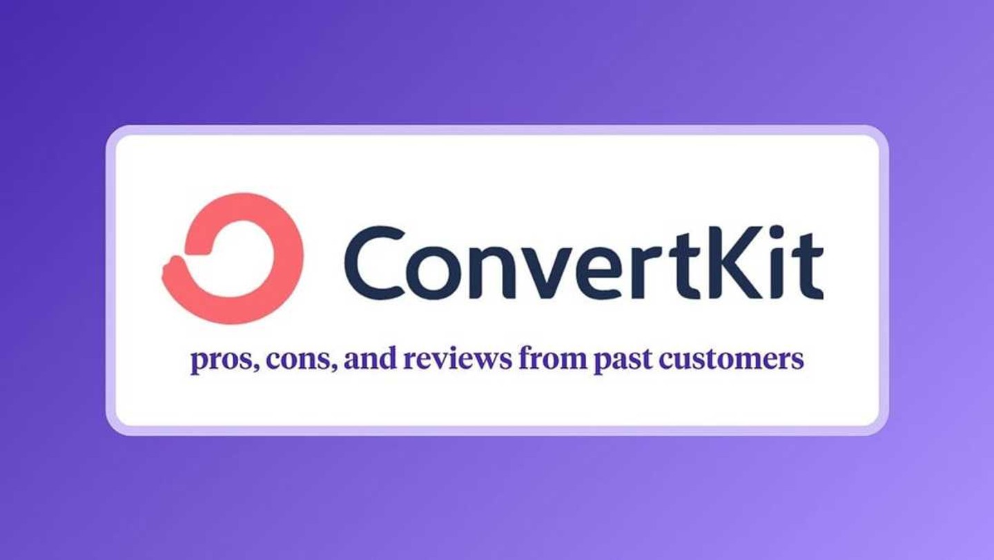 Illustration of Kit ConvertKit email platform review with star ratings and customer feedback bubbles
