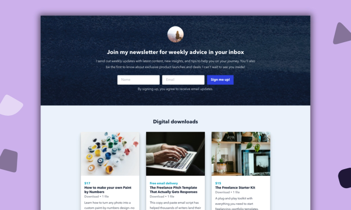 Illustration of newsletter and downloads platform combining envelopes and downloadable files