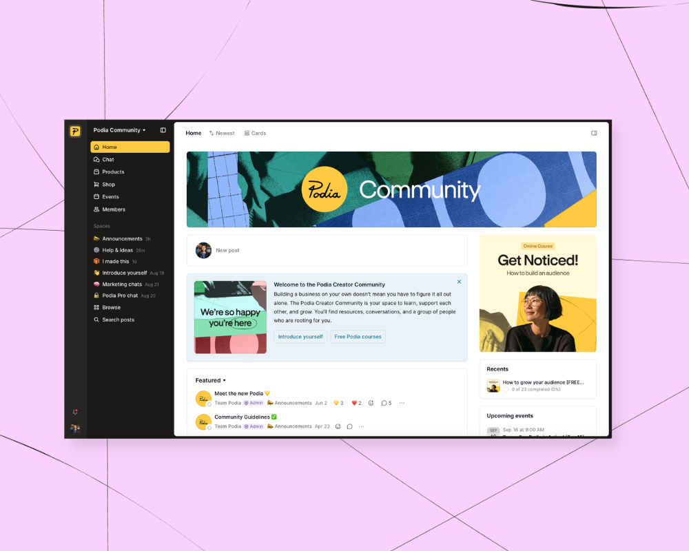 Illustration of an online community launch timeline with member growth chart and milestones